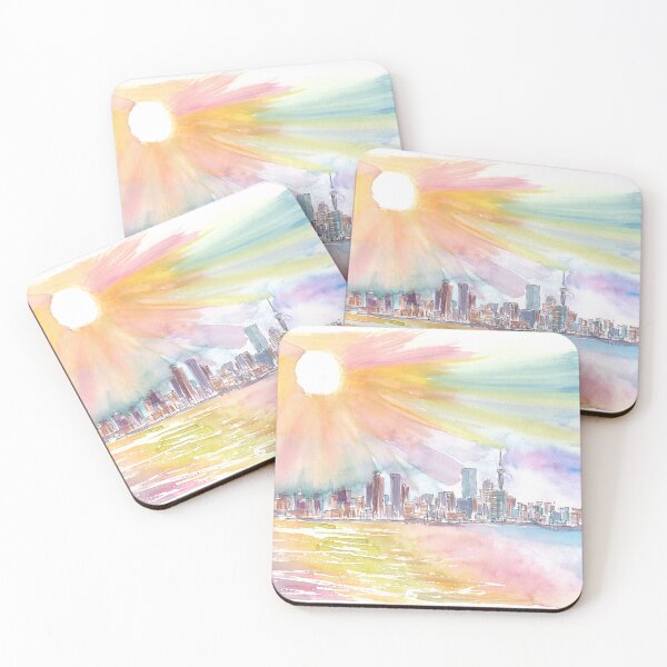 Item preview, Auckland New Zealand Skyline Waterfront with Sunset designed and sold by artshop77.