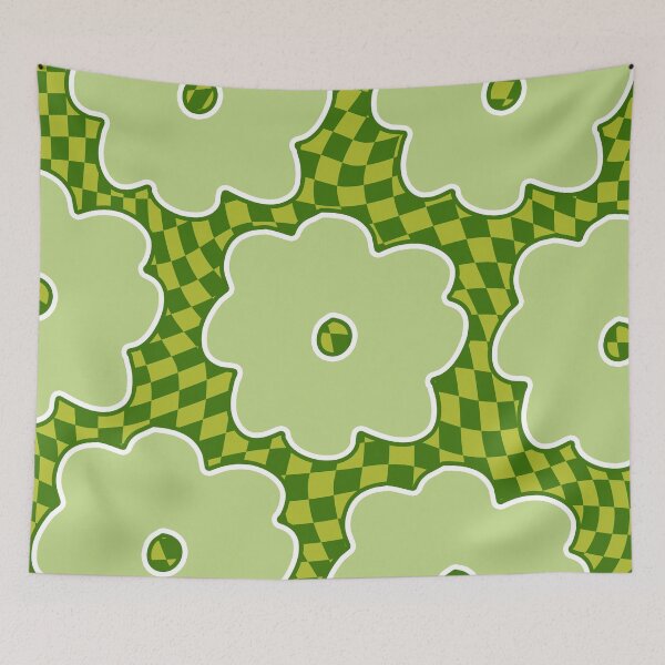 Item preview, Retro 70s Sage Green Flowers on Checker designed and sold by cadinera.