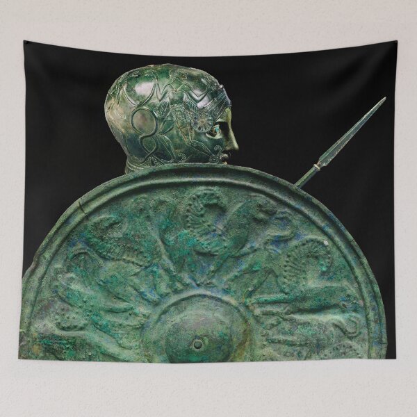 Item preview, ANTIQUE WARRIOR WITH HELMET,SPEAR ,SHIELD ORNED GRIFFINS AND SPHINX designed and sold by BulganLumini.
