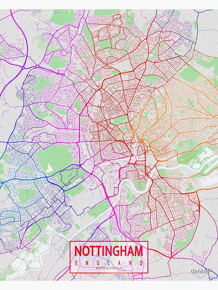 Nottingham City Map Of Nottinghamshire England Colorful Poster For   Flat,750x,075,f Pad,750x1000,f8f8f8 