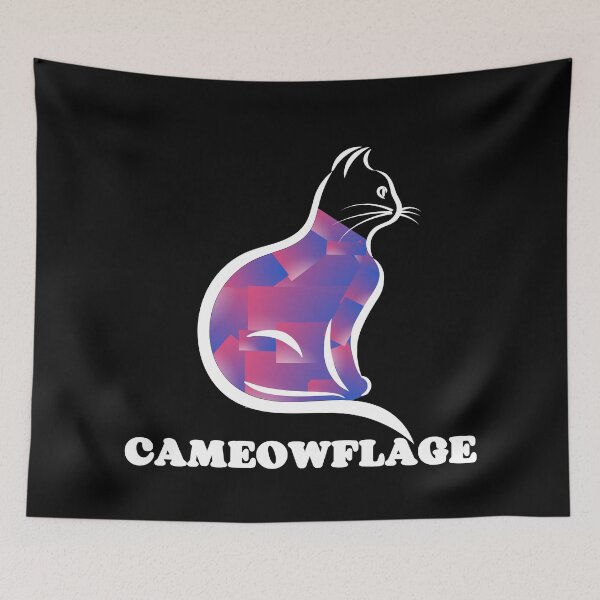 Item preview, WHITE CAMEOWFLAGE Multicolored Collage Cat Silhouette - Funny Cat Pictures with Captions  designed and sold by FunnyCatsFam.
