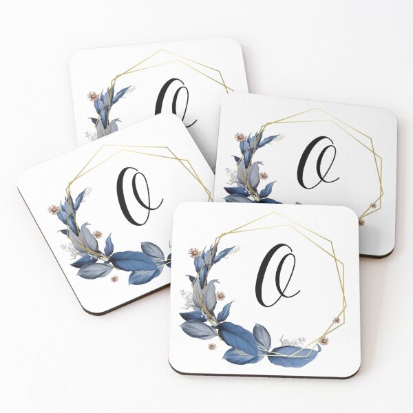 Item preview, Monogram Gold Frame with Blue Leaves | Monogram Letter O designed and sold by JustSeasons.