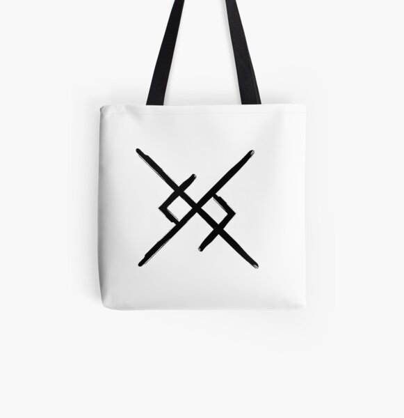 Bind Runes Crossbody Bag, Black and Grey Vegan Hand Bag with Runes Des