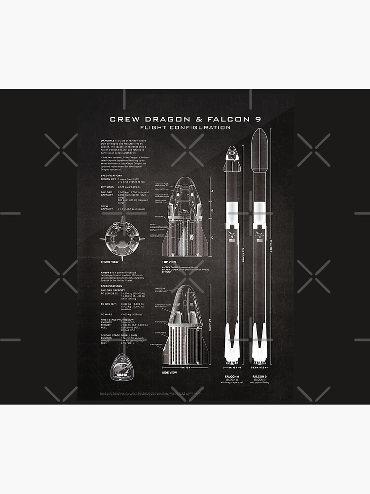 SpaceX Crew Dragon Spacecraft & Falcon 9 Rocket Blueprint in High Resolution (black) by RHorowitz
