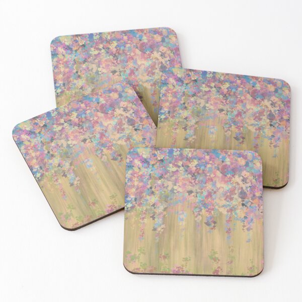 Item preview, Colourful abstract flower painting- pink blue yellow green designed and sold by Inktown.