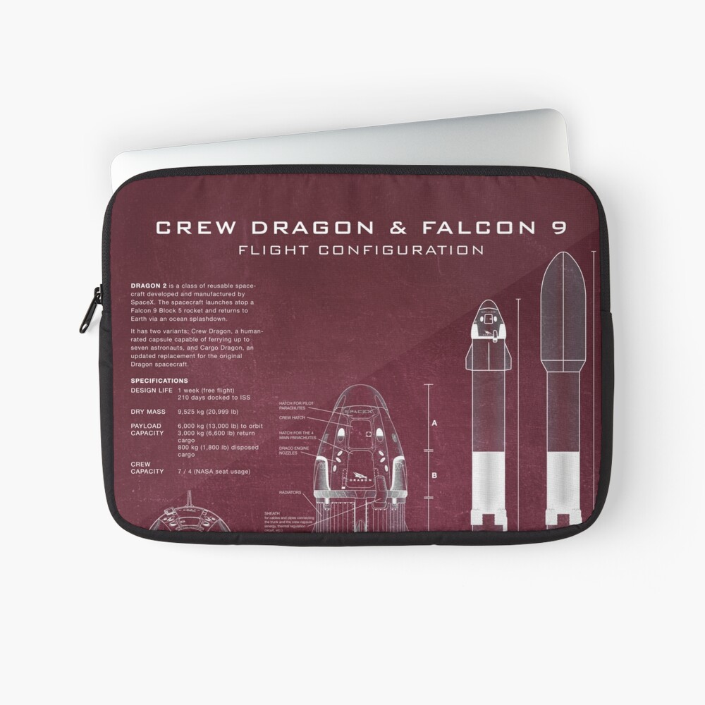 SpaceX Crew Dragon Spacecraft & Falcon 9 Rocket Blueprint in High