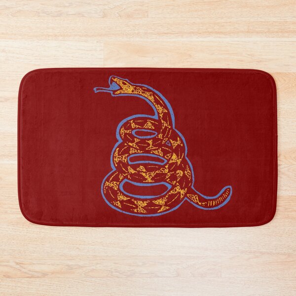 Item preview, Distressed Denim Blue and Banana Yellow 80s Retro Gadsden Snake on Maroon Default background designed and sold by pelagio.
