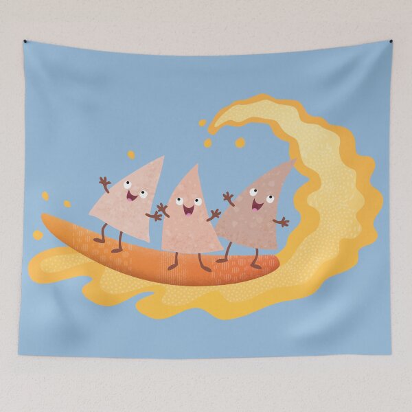 Item preview, Cute nachos corn chips surfing cartoon designed and sold by FrogFactory.