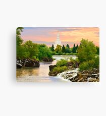 Waterfall Sunrise Idaho Falls Temple 30x20 hz Canvas Print