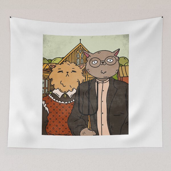 Item preview, Gótico americano, Arte de gatos, Pintura famosa, Grant Wood designed and sold by 2ModernHippies.