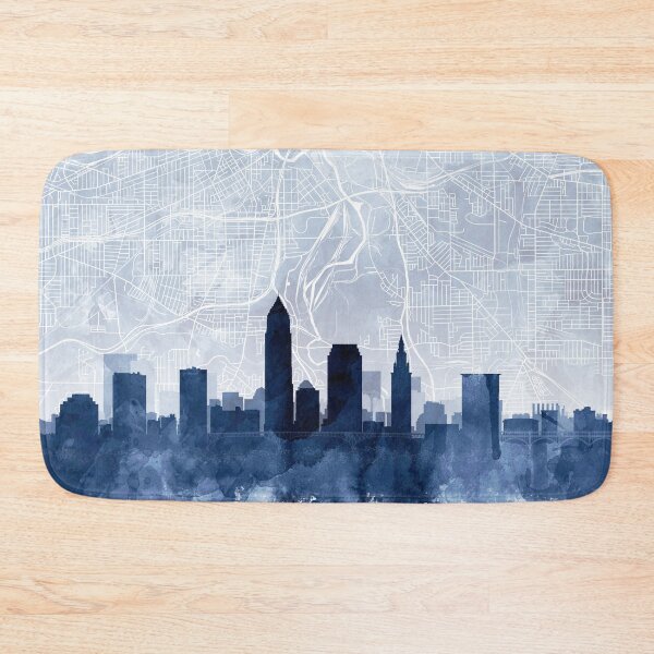 Artikelvorschau, Cleveland Skyline & Karte Aquarell Marineblau, Druck von Zouzounio Art entworfen und verkauft von zouzounioart.