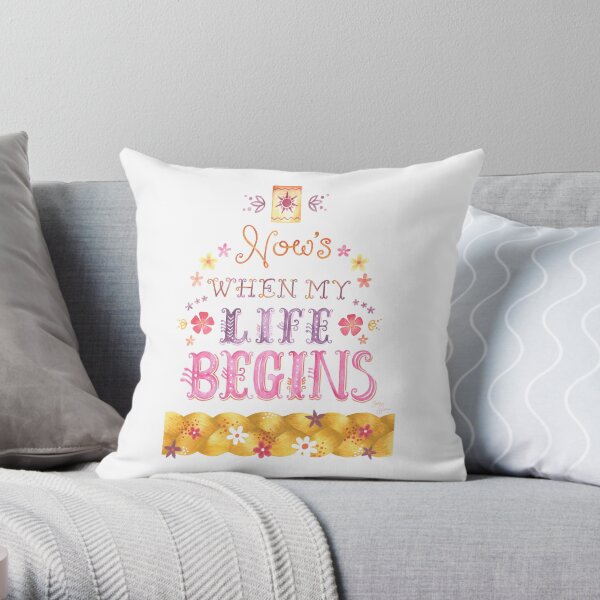 Tangled Typography When Will My Life Begin Throw Pillow