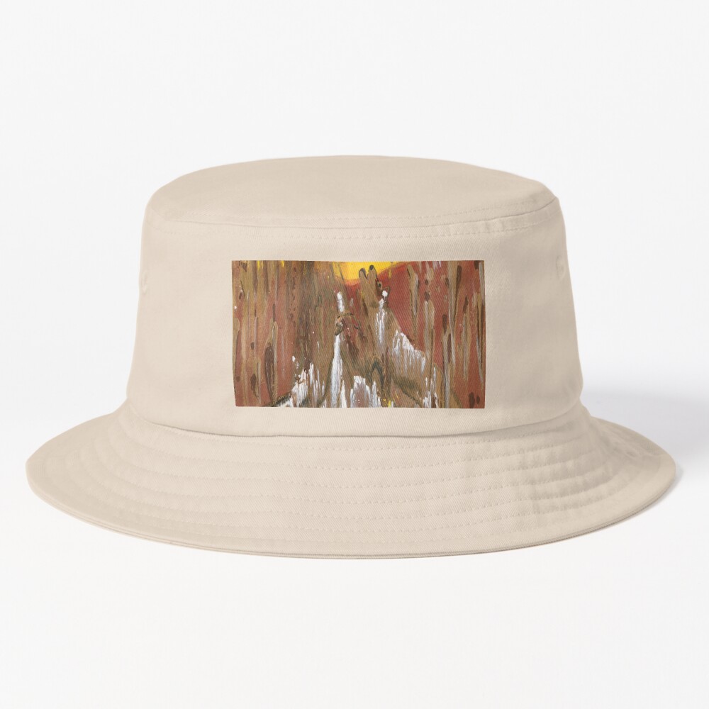 Light Gray/Red Wide Brim Bucket Hat - Wolfhead Logo