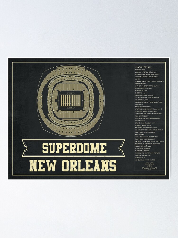 "New Orleans Saints Superdome Seating Chart - Vintage" Poster for Sale