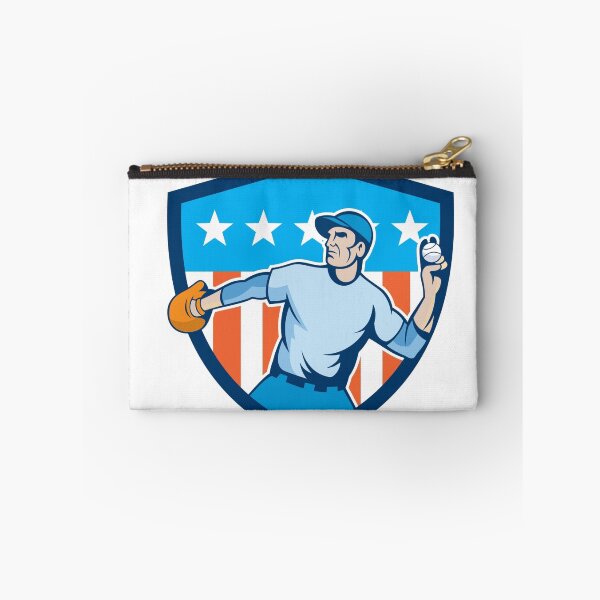 Item preview, Baseball Pitcher Throwing Ball Shield Cartoon designed and sold by patrimonio.