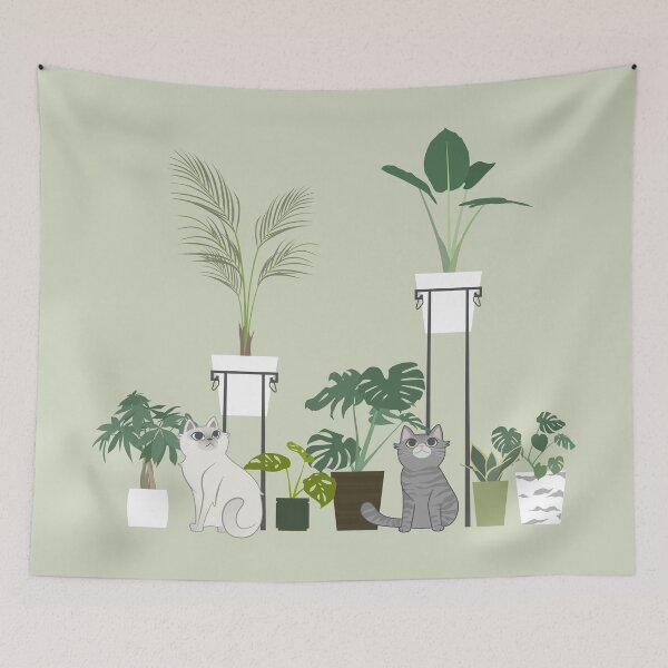 Item preview, cats and plants (green background) designed and sold by hungrykate.