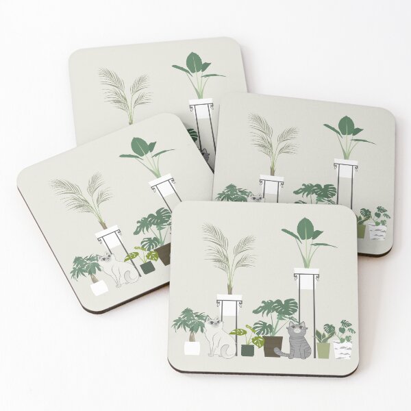 Item preview, cats and plants (beige background) designed and sold by hungrykate.