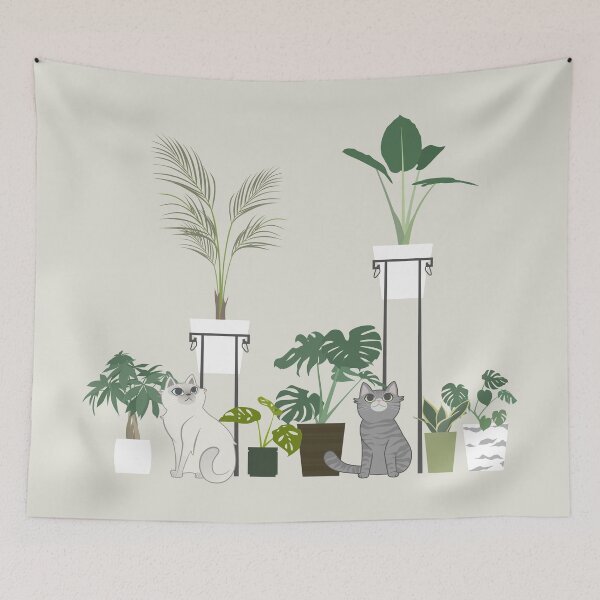 Item preview, cats and plants (beige background) designed and sold by hungrykate.