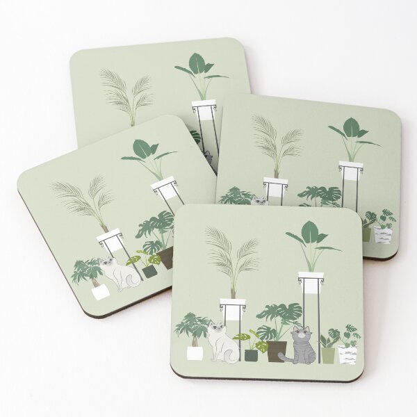 Item preview, cats and plants (green background) designed and sold by hungrykate.