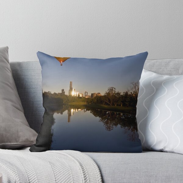 Item preview, Melbourne skyline at dawn punctuated by balloons designed and sold by RyePixels.