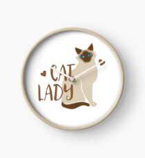 CAT LADY simple with Burmese or Siamese cat Clock