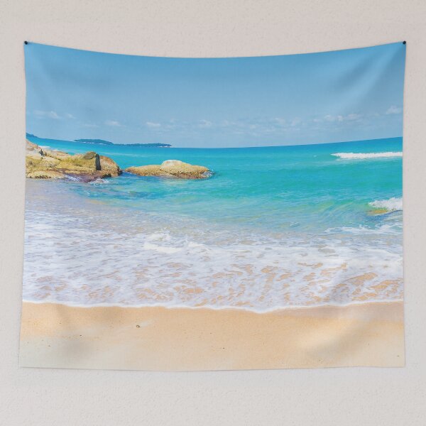 Item preview, Beautiful Tropical Beach Rocky Sea Ocean With White Cloud Blue Sky Background - Rocky Beaches  designed and sold by HStudioPrints.
