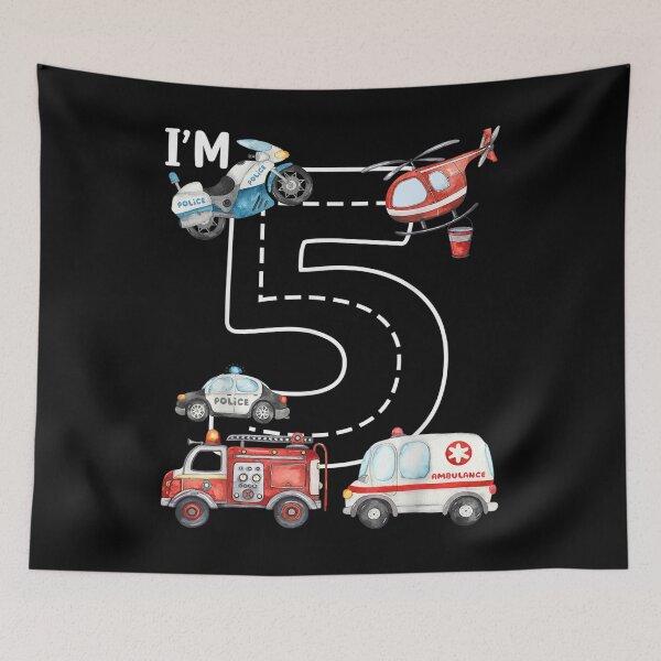 Item preview, 5th Birthday Fire Truck Ambulance Police Car 5 Year Old  designed and sold by mchargue12.