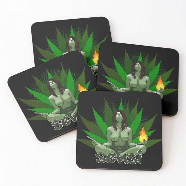 Item preview, Sexy Stoner Girl in Yoga Pose Weed Leaf Background designed and sold by EddieBalevo.