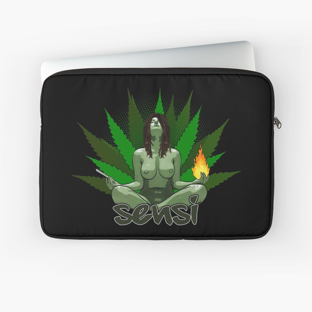 Sexy Stoner Girl in Yoga Pose Weed Leaf Background