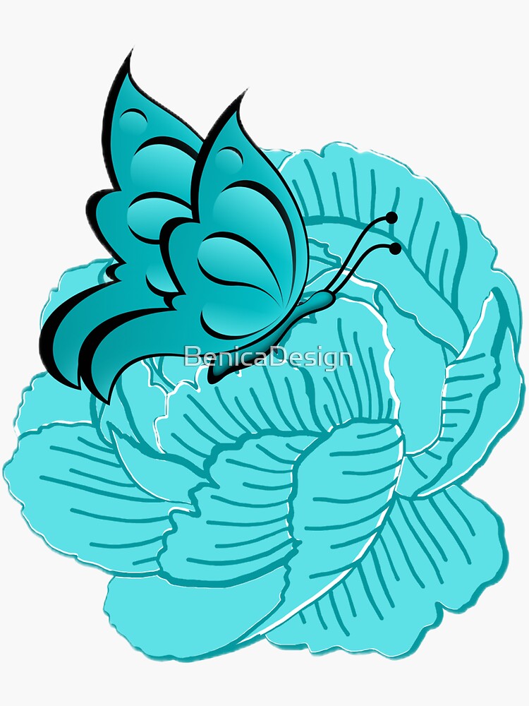 "Flower and butterfly" Sticker by BenicaDesign Redbubble
