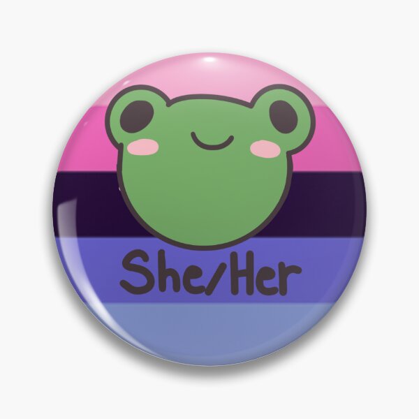 Item preview, Omnisexual She/Her Frog Pronoun Pin badge designed and sold by randox3stickers.