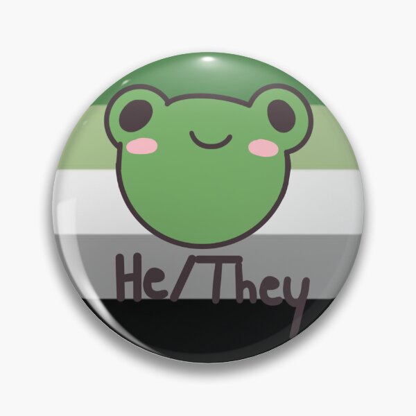 Item preview, Aromantic He/They Frog Pronoun Pin badge designed and sold by randox3stickers.