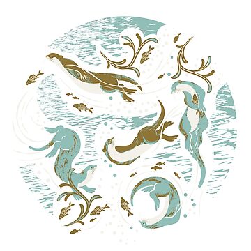 Artwork thumbnail, Playful Otters - turquoise by appleyards