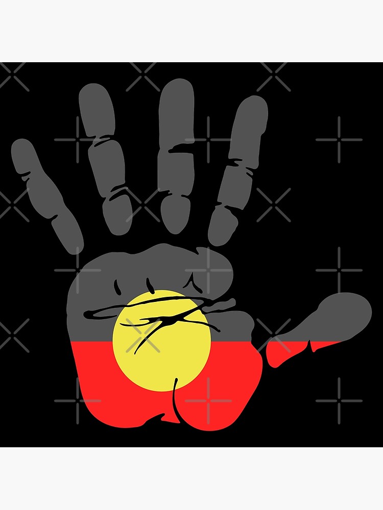 "Aboriginal Flag Art Designs Hand Indigenous People Grey" Poster for