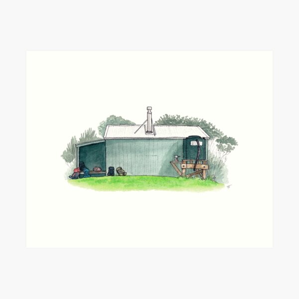 Item preview, Rakeahua Hut - Stewart Island Watercolour designed and sold by Tom Napper Design.