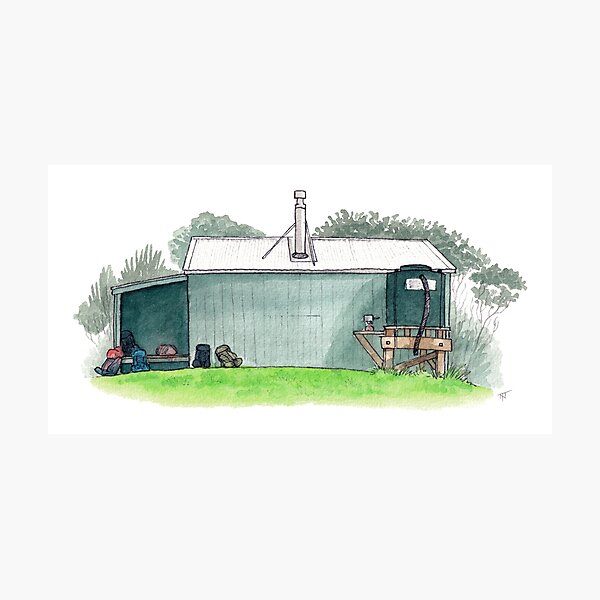 Item preview, Rakeahua Hut - Stewart Island Watercolour designed and sold by Tom Napper Design.