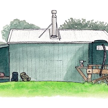 Artwork thumbnail, Rakeahua Hut - Stewart Island Watercolour by Tom Napper Design
