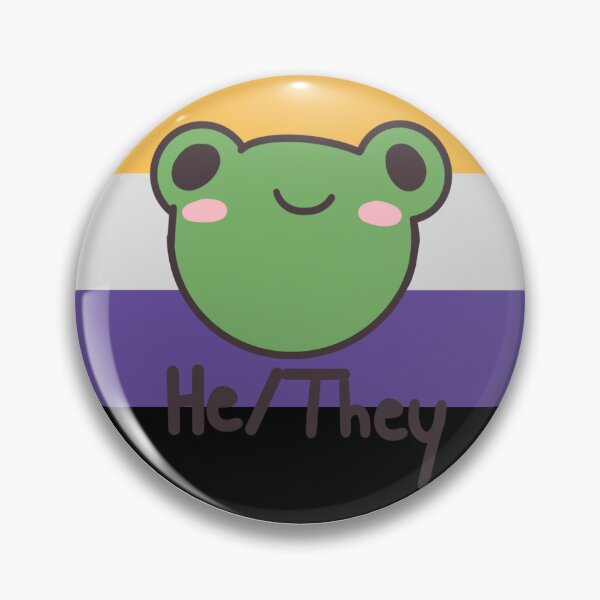 Item preview, Nonbinary He/They Frog Pronoun Pin badge designed and sold by randox3stickers.