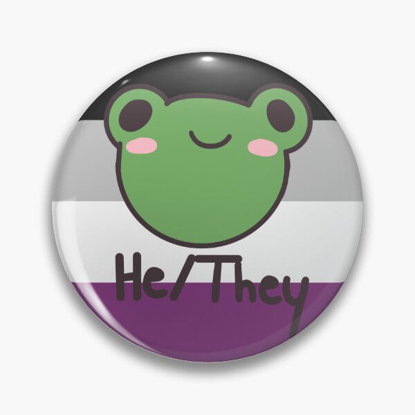 Item preview, Asexual He/They Frog Pronoun Pin badge designed and sold by randox3stickers.