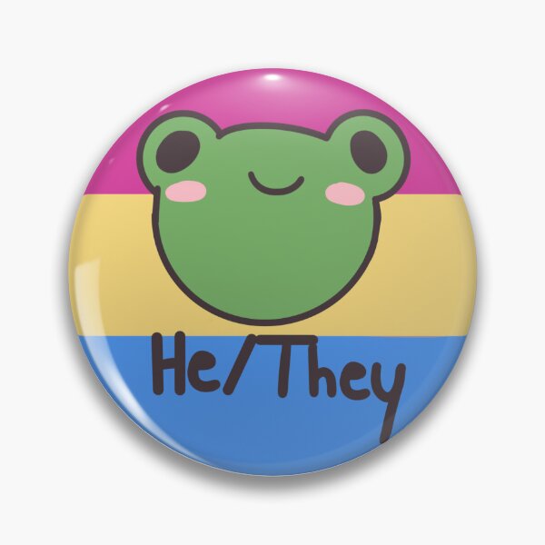 Item preview, Pansexual He/They Frog Pronoun Pin badge designed and sold by randox3stickers.