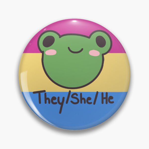 Item preview, Pansexual They/She/He Frog Pronoun Pin badge designed and sold by randox3stickers.