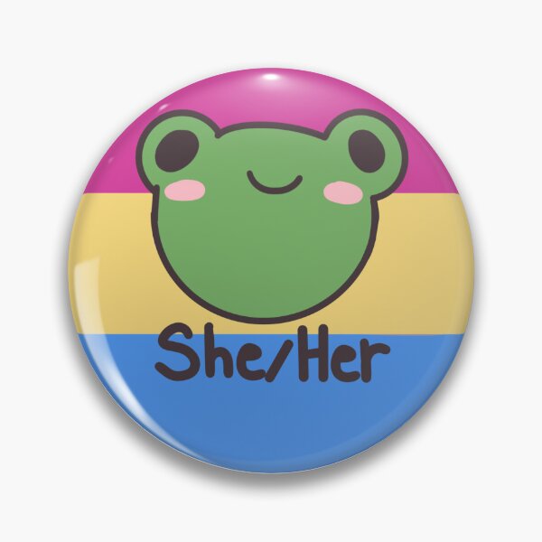 Item preview, Pansexual She/Her Frog Pronoun Pin badge designed and sold by randox3stickers.
