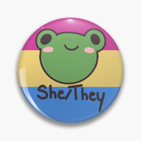 Item preview, Pansexual She/They Frog Pronoun Pin badge designed and sold by randox3stickers.