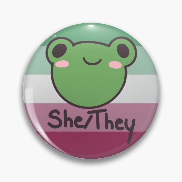 Item preview, Abrosexual She/They Frog Pronoun Pin badge designed and sold by randox3stickers.