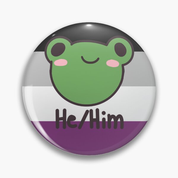 Item preview, Asexual He/Him Frog Pronoun Pin badge designed and sold by randox3stickers.