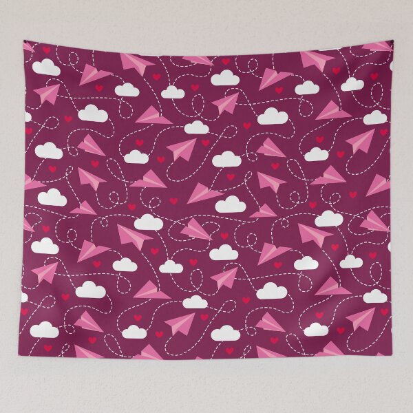 Item preview, Valentine's hearts paper airplanes love clouds burgundy designed and sold by Dana Du.