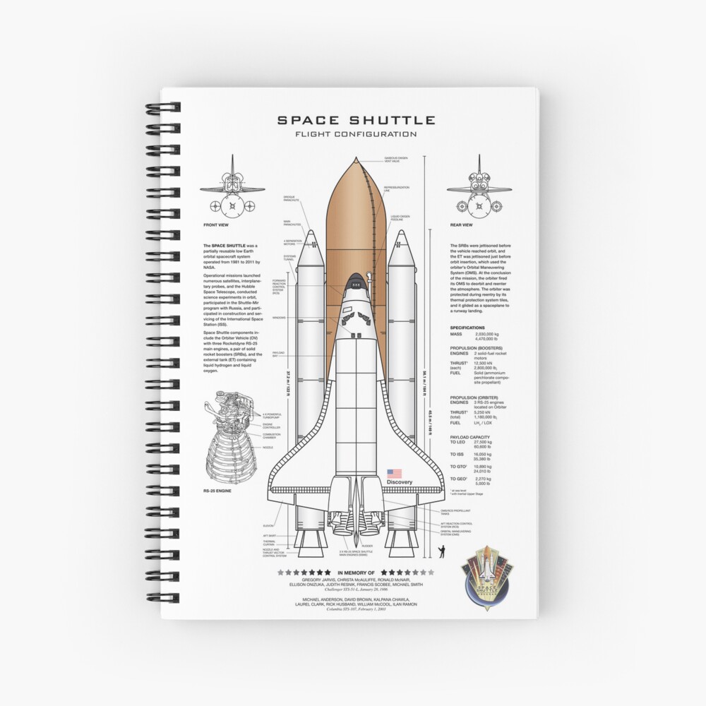 NASA Space Shuttle Blueprint in High Resolution (white) | Spiral Notebook