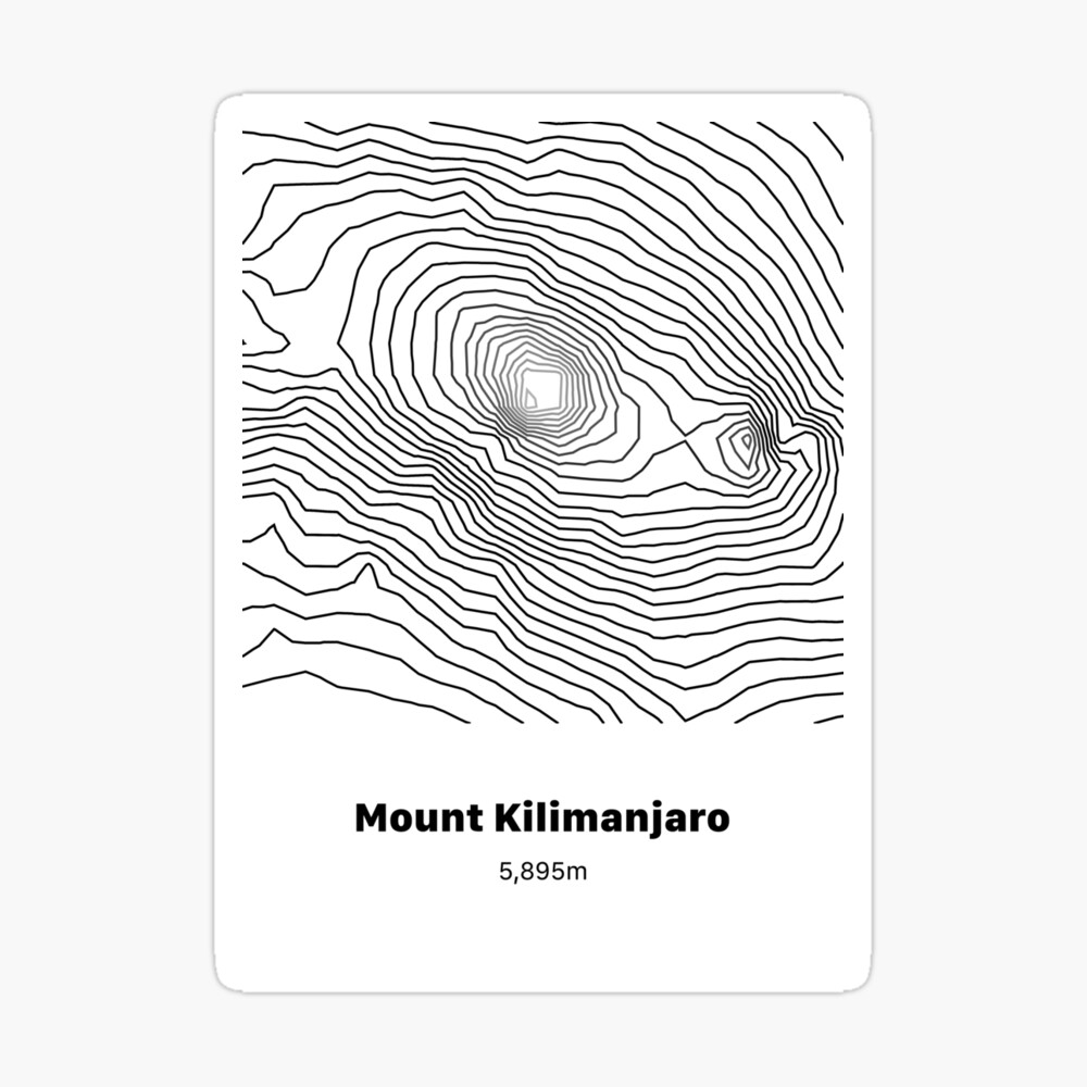 Mount Kilimanjaro Art Print Contour Map of Mount Kilimanjaro in Zip Pouch
