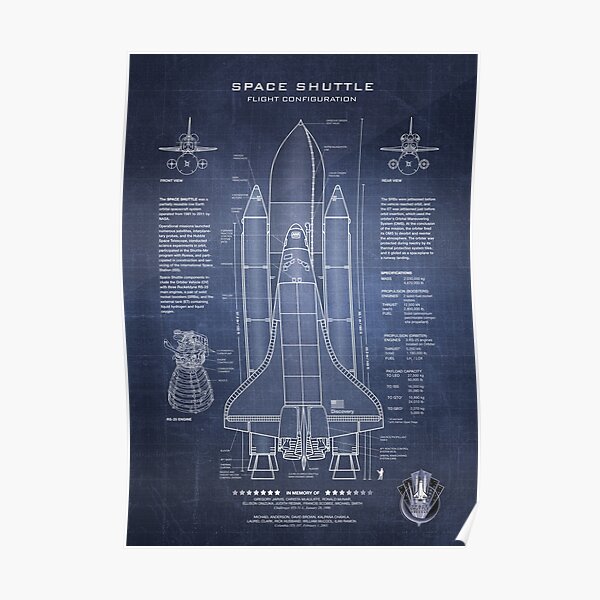 NASA Space Shuttle Blueprint in High Resolution (dark blue)  Poster