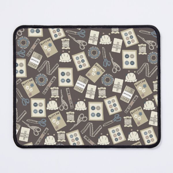 Item preview, Sewing accessories with buttons, scissors, sewing pins, sewing needles and measuring tape in brown, blue and cream designed and sold by kapotka.